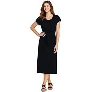 Lands End Plus Size 2X Cap Sleeve T-Shirt Midi Dress Scoop Neckline Black